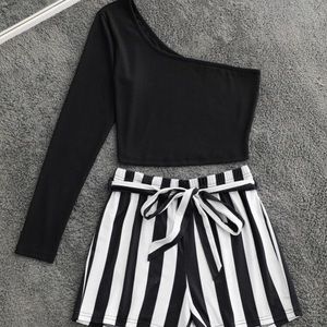 Black and white shirt crop top set